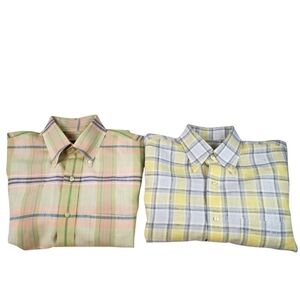 Jos A Bank‎ Mens Small 100% Linen Button Down Shirt Short Sleeve Plaid Lot of 2